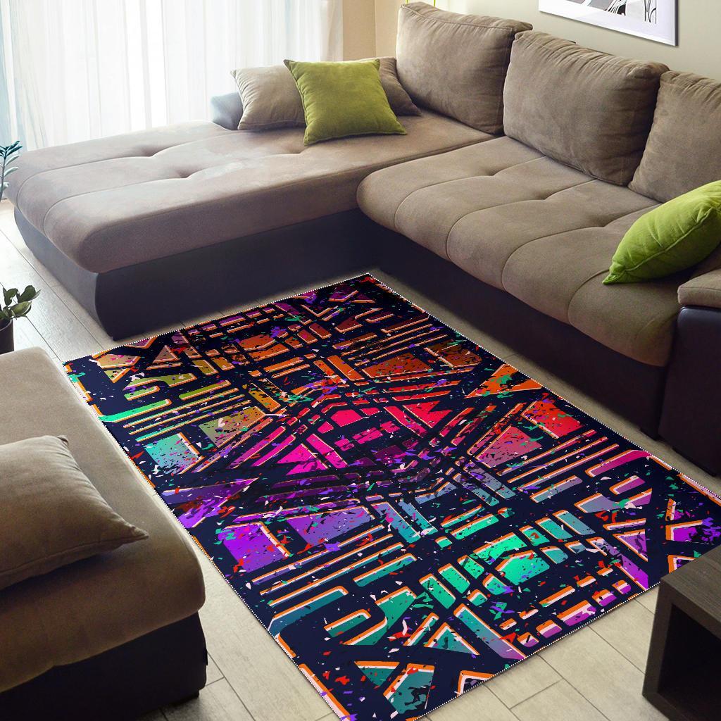 Ethnic Aztec Grunge Trippy Print Area Rug