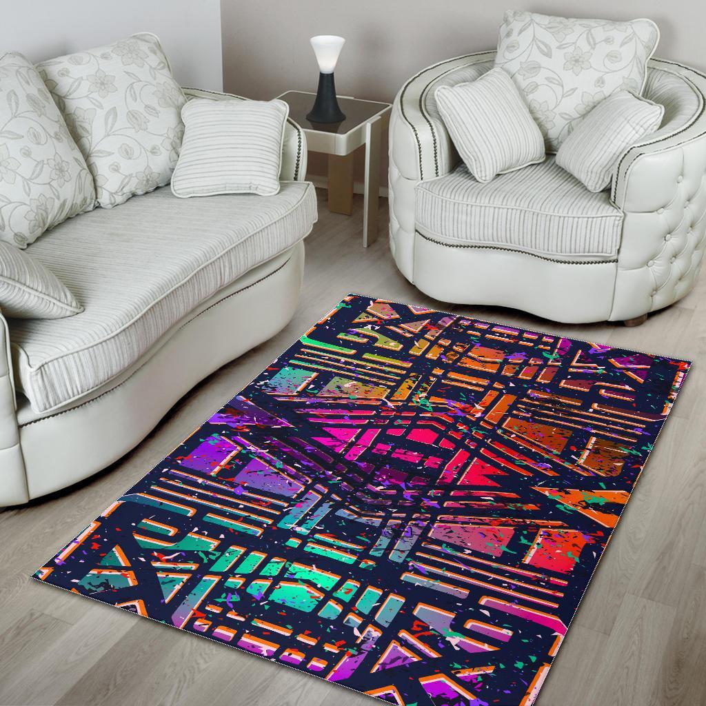 Ethnic Aztec Grunge Trippy Print Area Rug