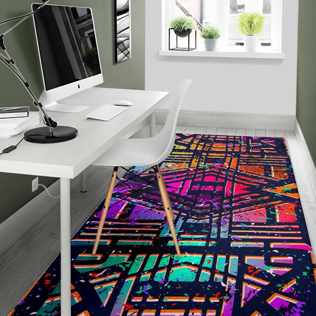 Ethnic Aztec Grunge Trippy Print Area Rug