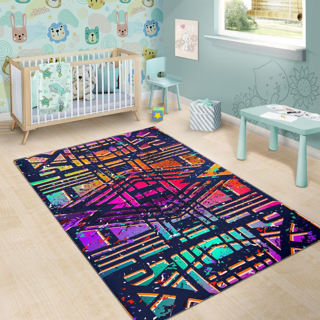 Ethnic Aztec Grunge Trippy Print Area Rug