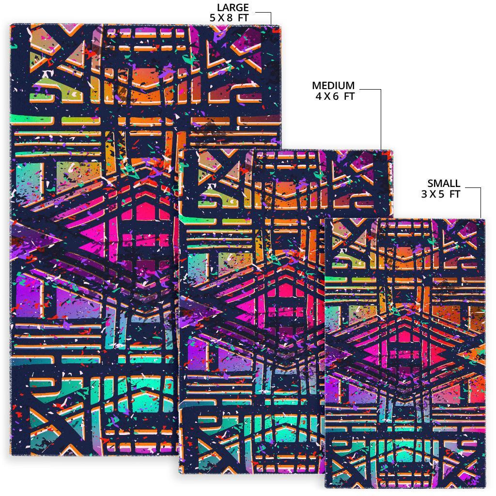 Ethnic Aztec Grunge Trippy Print Area Rug