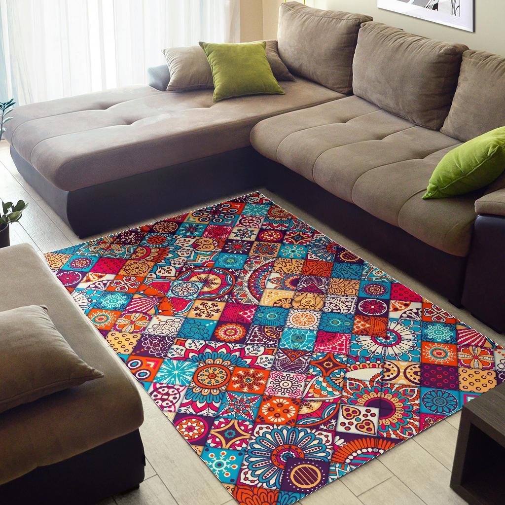 Ethnic Bohemian Mandala Pattern Print Area Rug