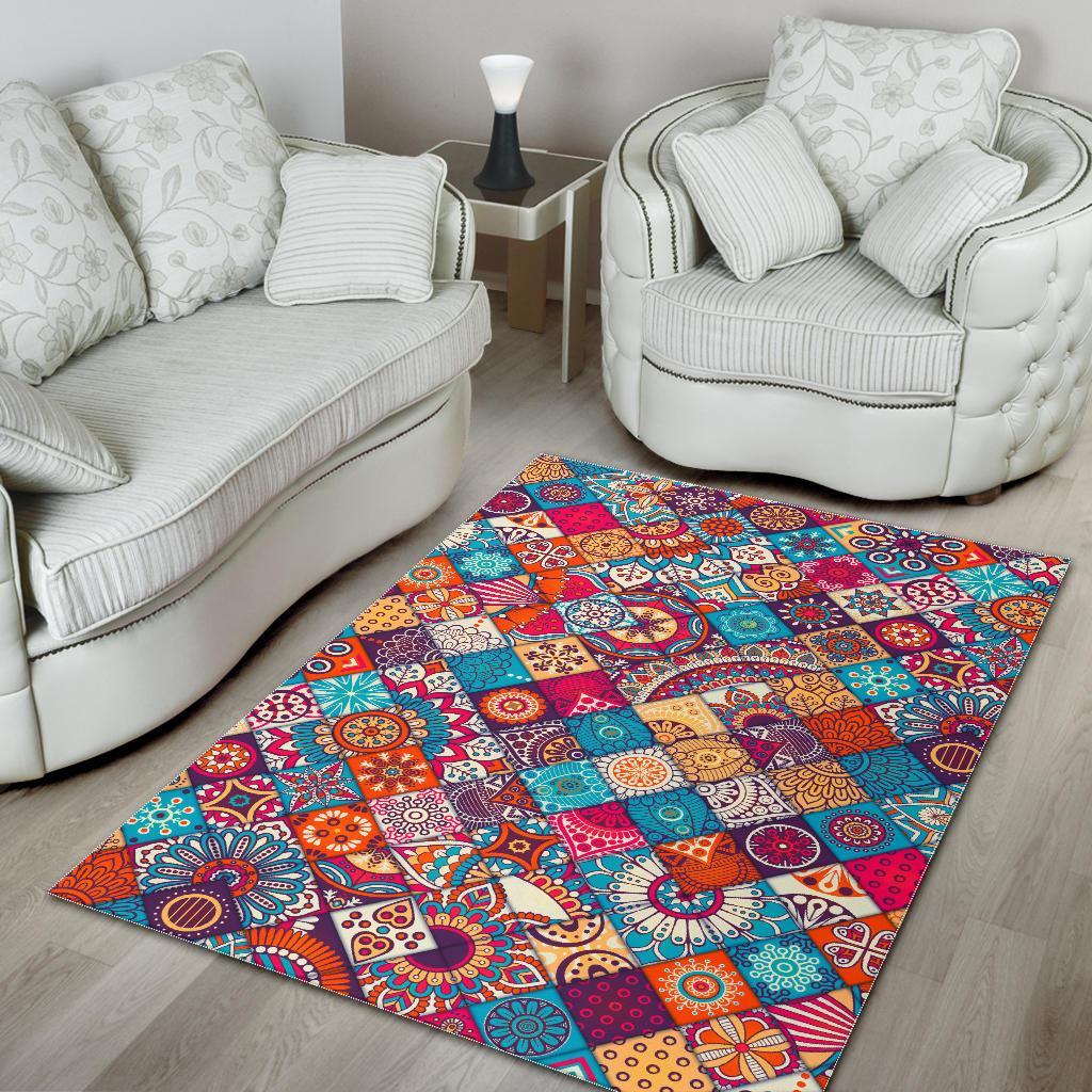 Ethnic Bohemian Mandala Pattern Print Area Rug