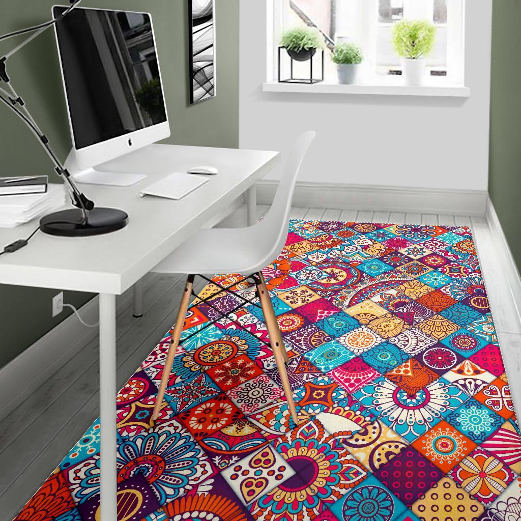 Ethnic Bohemian Mandala Pattern Print Area Rug