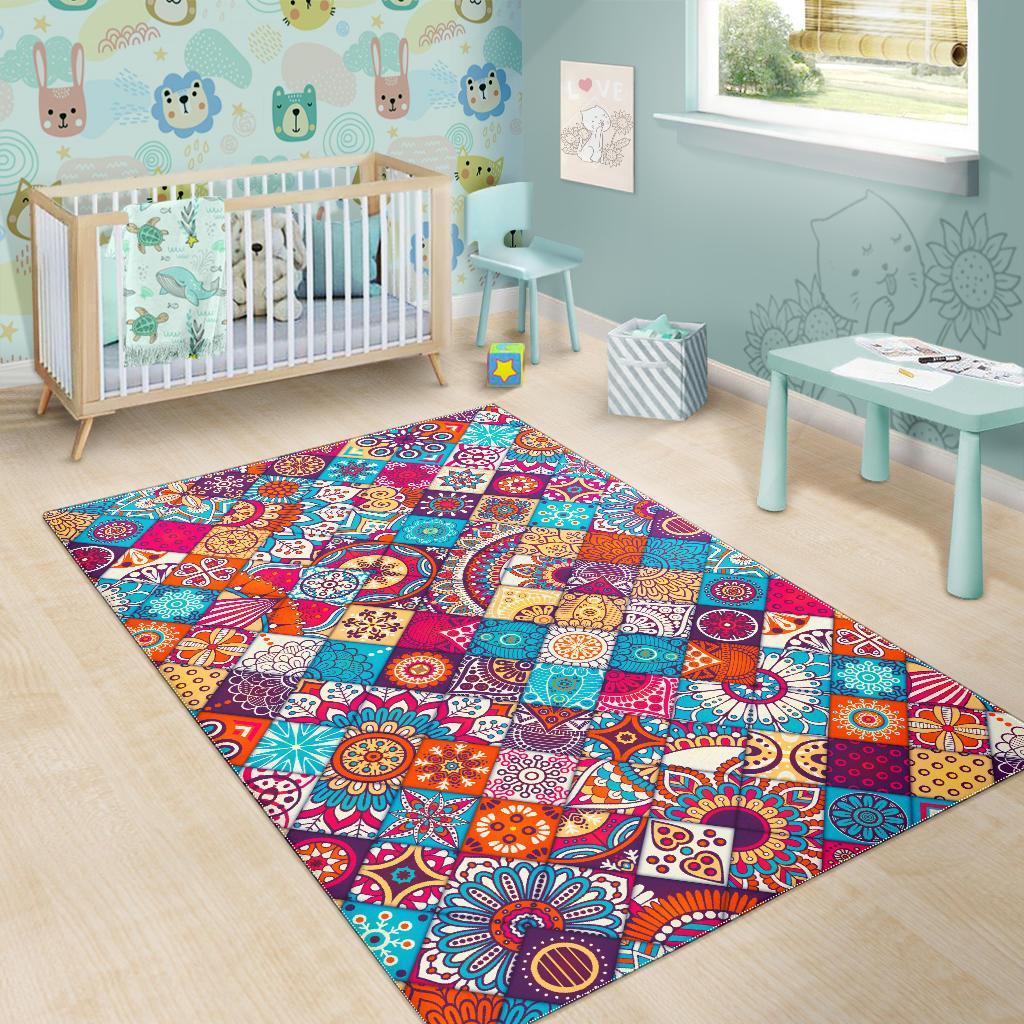 Ethnic Bohemian Mandala Pattern Print Area Rug