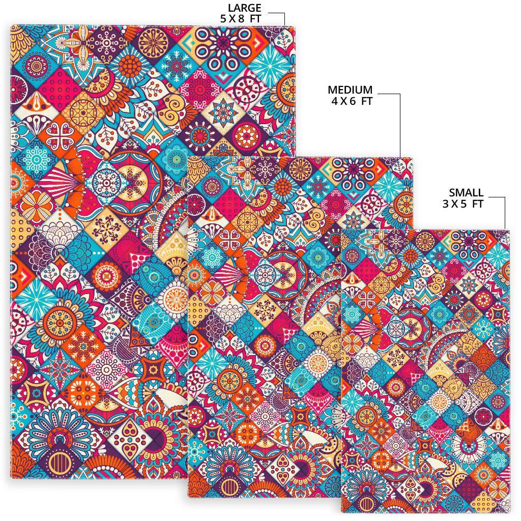 Ethnic Bohemian Mandala Pattern Print Area Rug