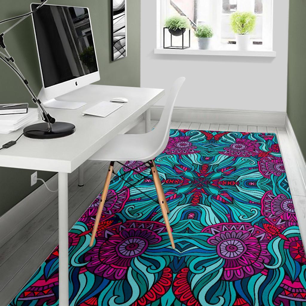 Ethnic Teal Bohemian Pattern Print Area Rug
