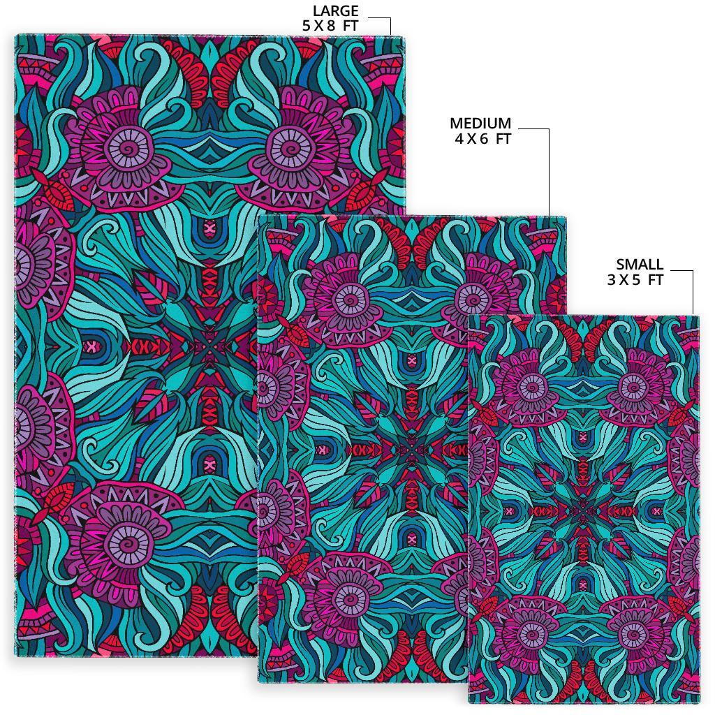 Ethnic Teal Bohemian Pattern Print Area Rug