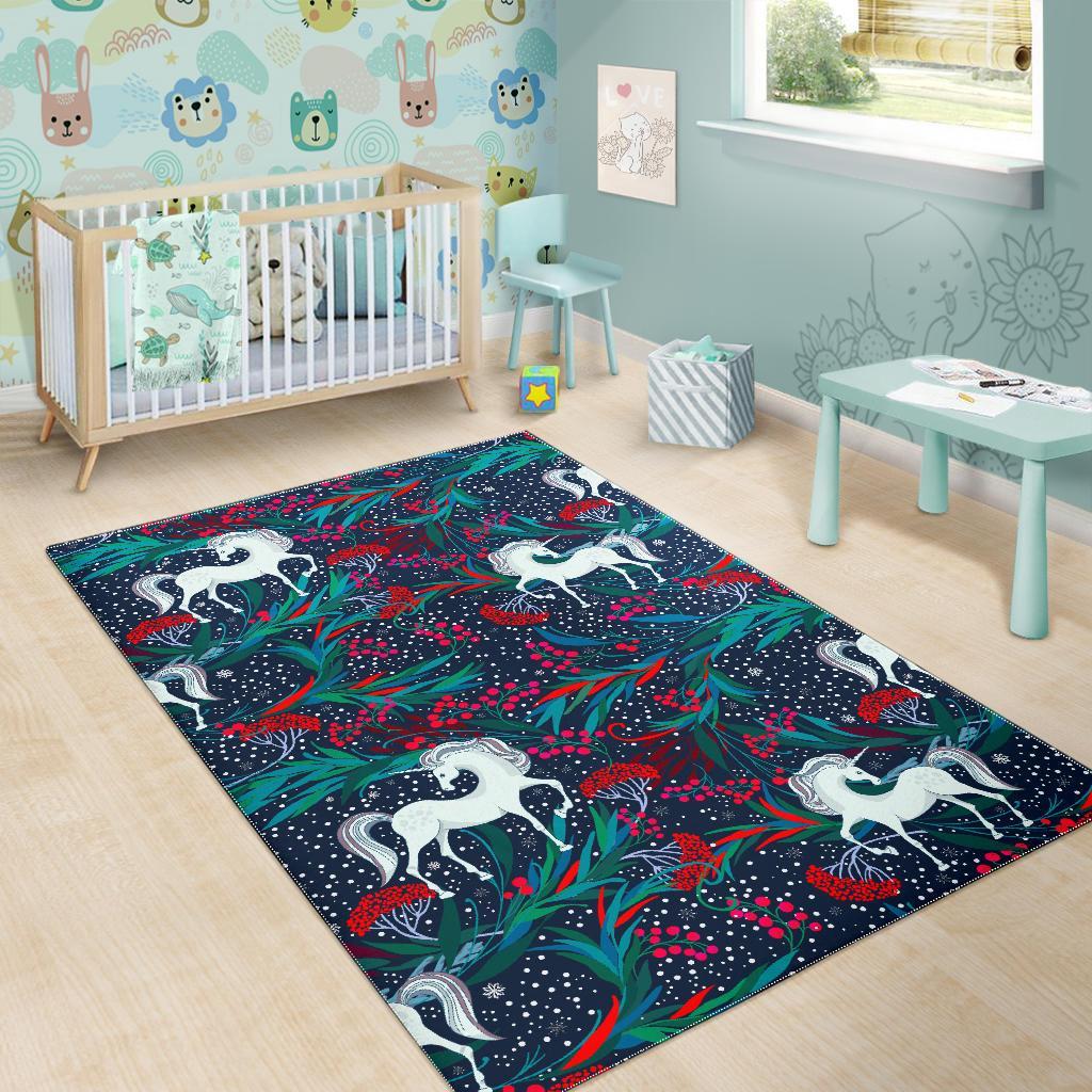 Fairy Floral Unicorn Pattern Print Area Rug
