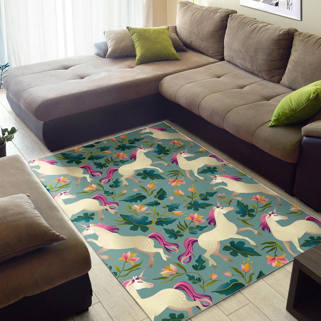 Floral Unicorn Pattern Print Area Rug