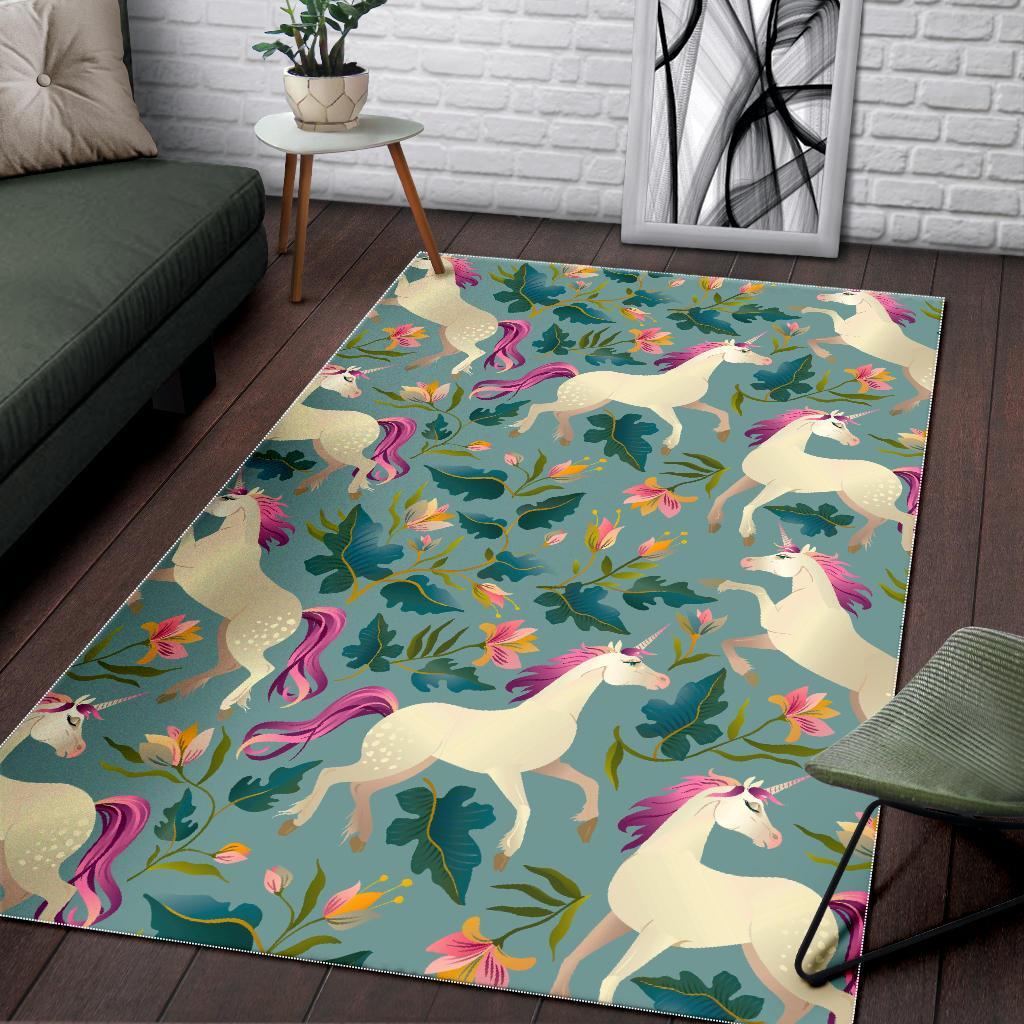 Floral Unicorn Pattern Print Area Rug