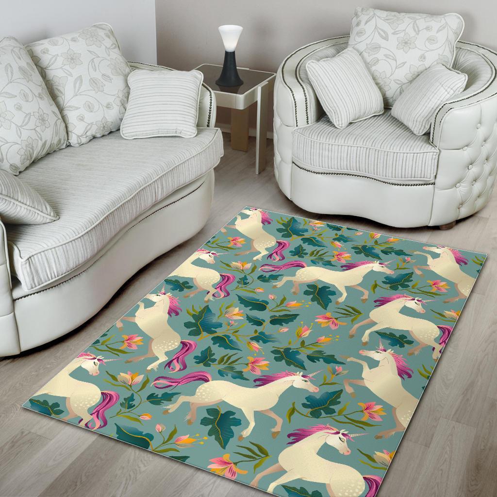 Floral Unicorn Pattern Print Area Rug
