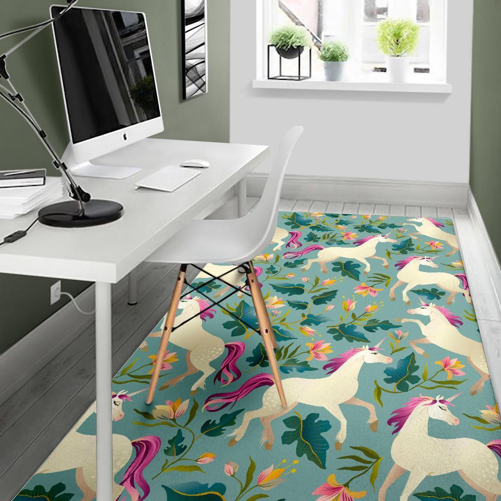 Floral Unicorn Pattern Print Area Rug