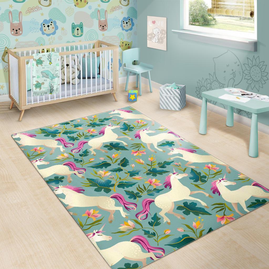Floral Unicorn Pattern Print Area Rug