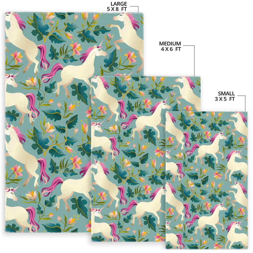 Floral Unicorn Pattern Print Area Rug