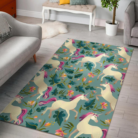Floral Unicorn Pattern Print Area Rug