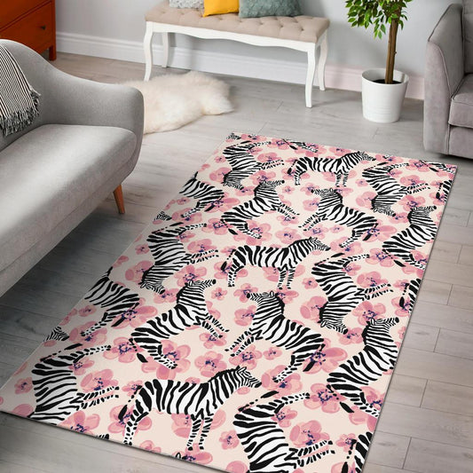 Zebra pink flower background Area Rug