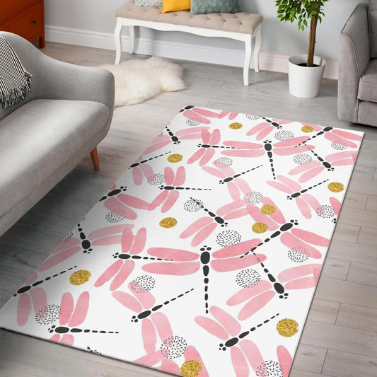 Pink Dragonfly Pattern Area Rug