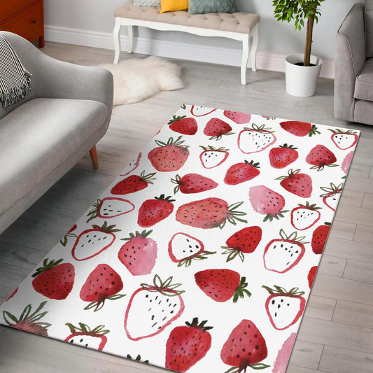 watercolor hand drawn beautiful strawberry pattern Area Rug