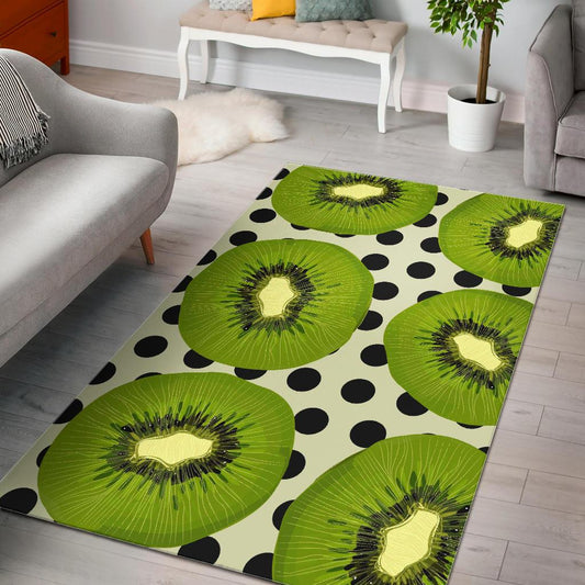kiwi black dot background Area Rug