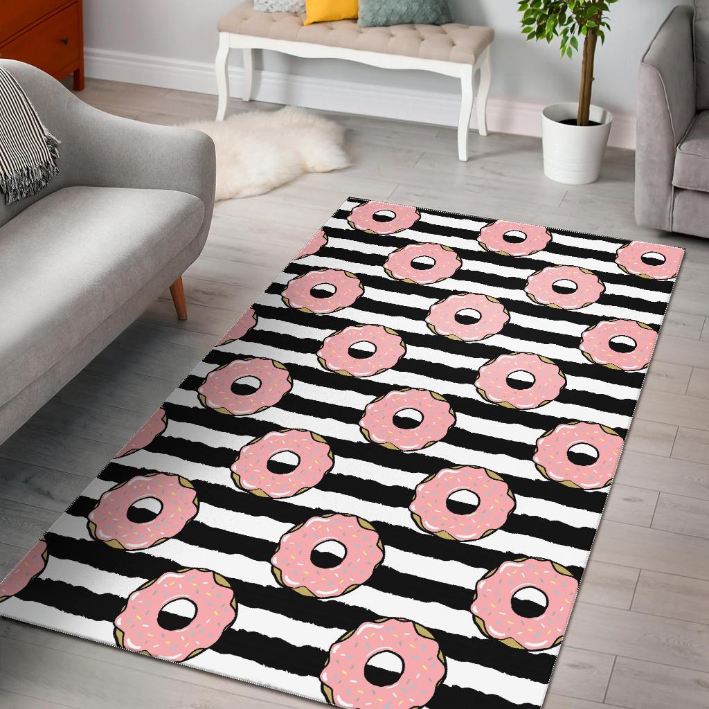 Donuts pink icing striped pattern Area Rug