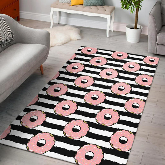 Donuts pink icing striped pattern Area Rug