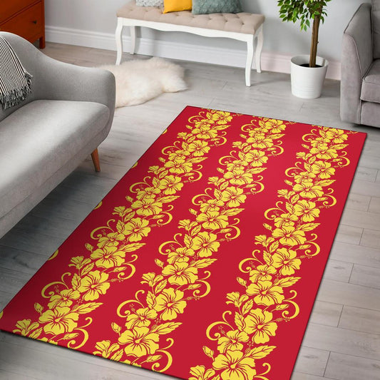 Orange Hibiscus Pattern Print Design HB018 Area Rugs