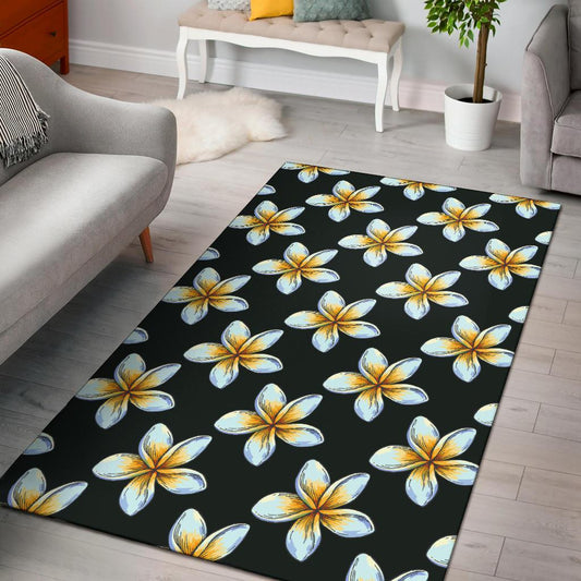 White Plumeria Pattern Print Design PM022 Area Rugs