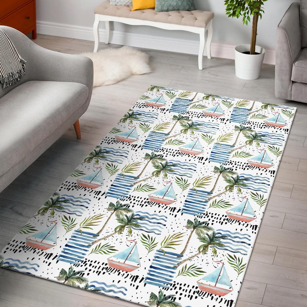 Sailboat Pattern Theme Area Rug