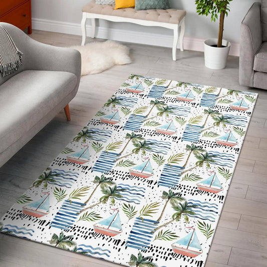 Sailboat Pattern Theme Area Rug