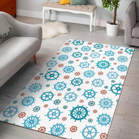 Nautical Steering Wheel Rudder Pattern Background Area Rug