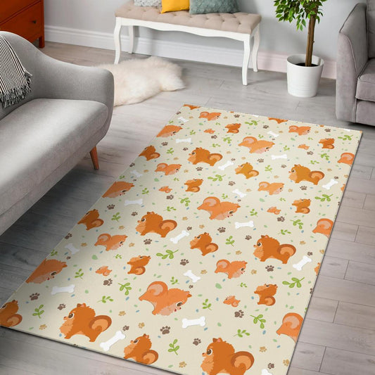 Cute brown pomeranian paw leave bone pattern Area Rug
