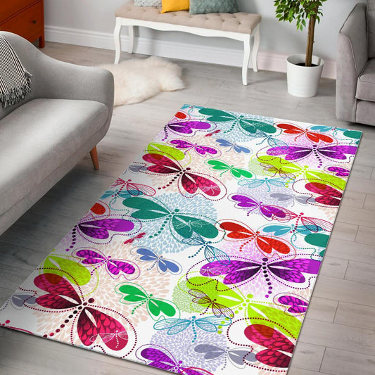 Colorful Dragonfly Pattern Area Rug