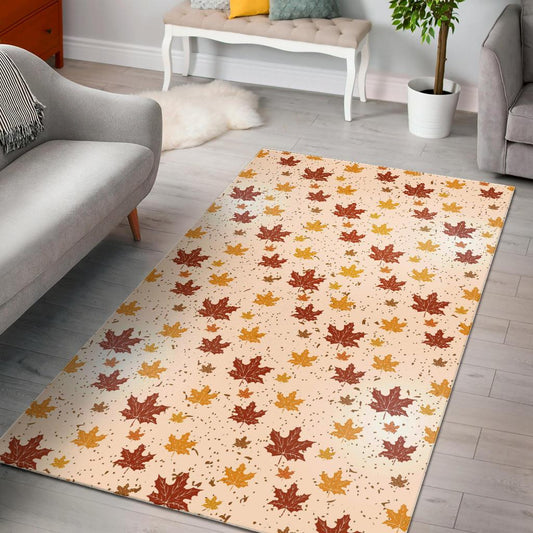 Red and Orange Maple Leaves Pattern Area Rug