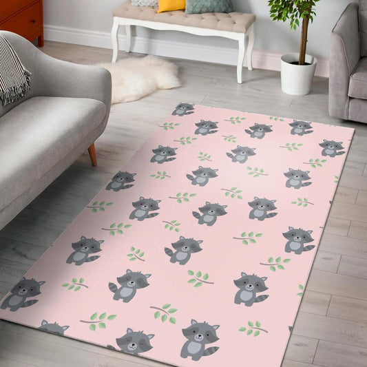 cute raccoons leaves pattern Area Rug