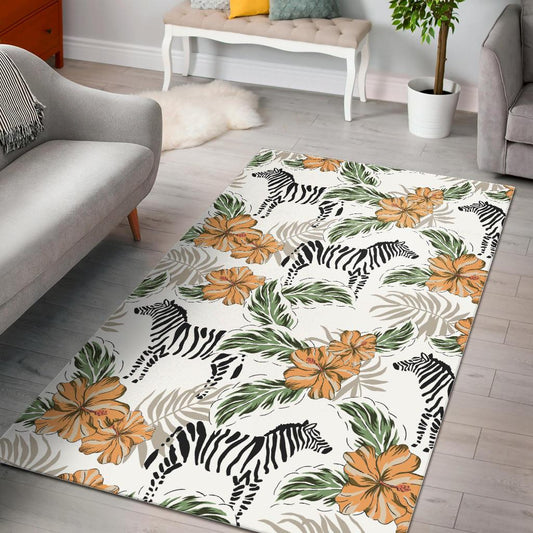 Zebra Hibiscus Pattern Area Rug