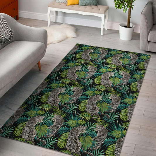 Leopard Leaves Pattern Area Rug