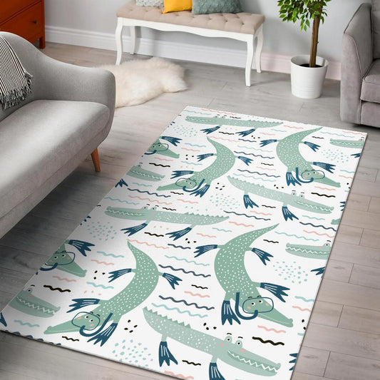 Crocodile diver pattern Area Rug