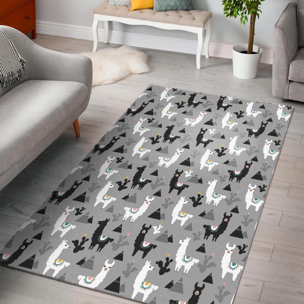 Black and White Llama Pattern Area Rug