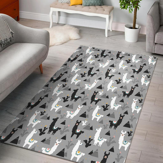 Black and White Llama Pattern Area Rug
