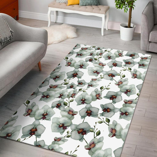 White Orchid Pattern Area Rug