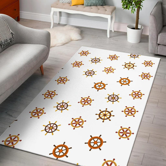 Nautical Steering Wheel Rudder Wooden Pattern Area Rug
