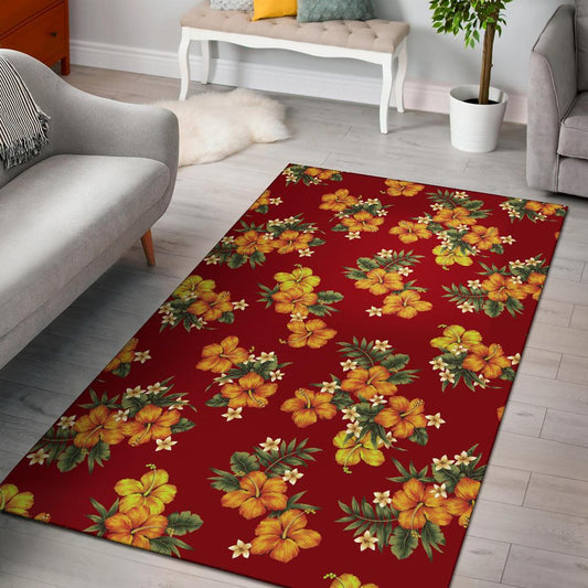 Orange Hibiscus Pattern Print Design HB026 Area Rugs
