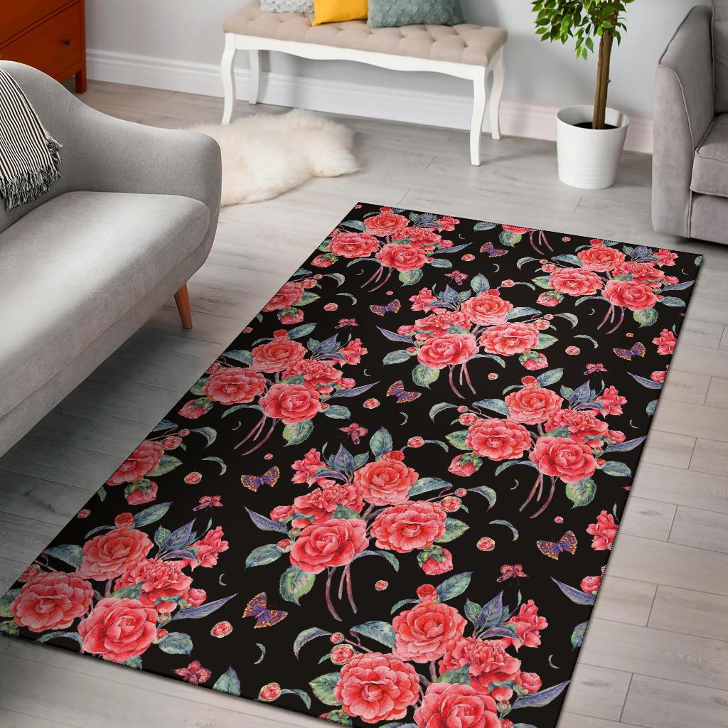 Camellia Pattern Print Design CM03 Area Rugs