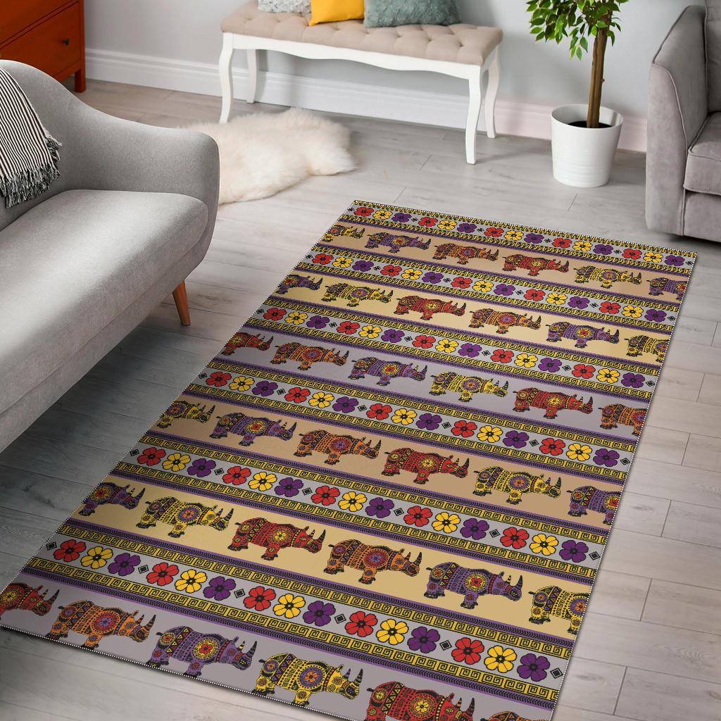 Rhino African Afro Dashiki Adinkra Kente Pattern Area Rug