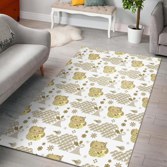 Gold Meneki Neko Lucky Cat Pattern Area Rug