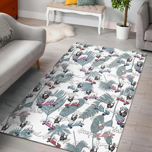 French Bulldog Skating Pattern Area Rug