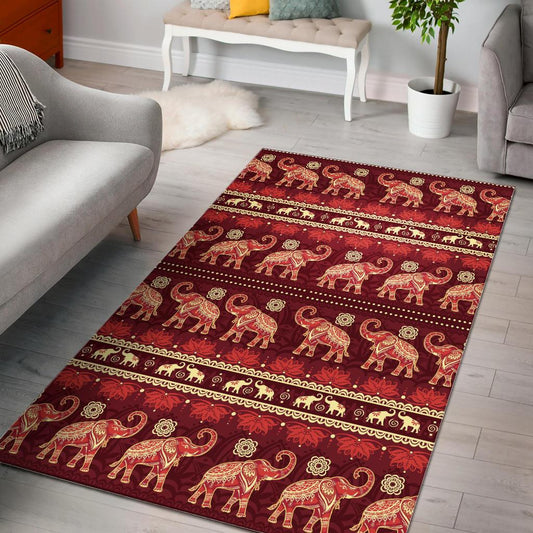 Elephant Red Pattern Ethnic Motifs Area Rug