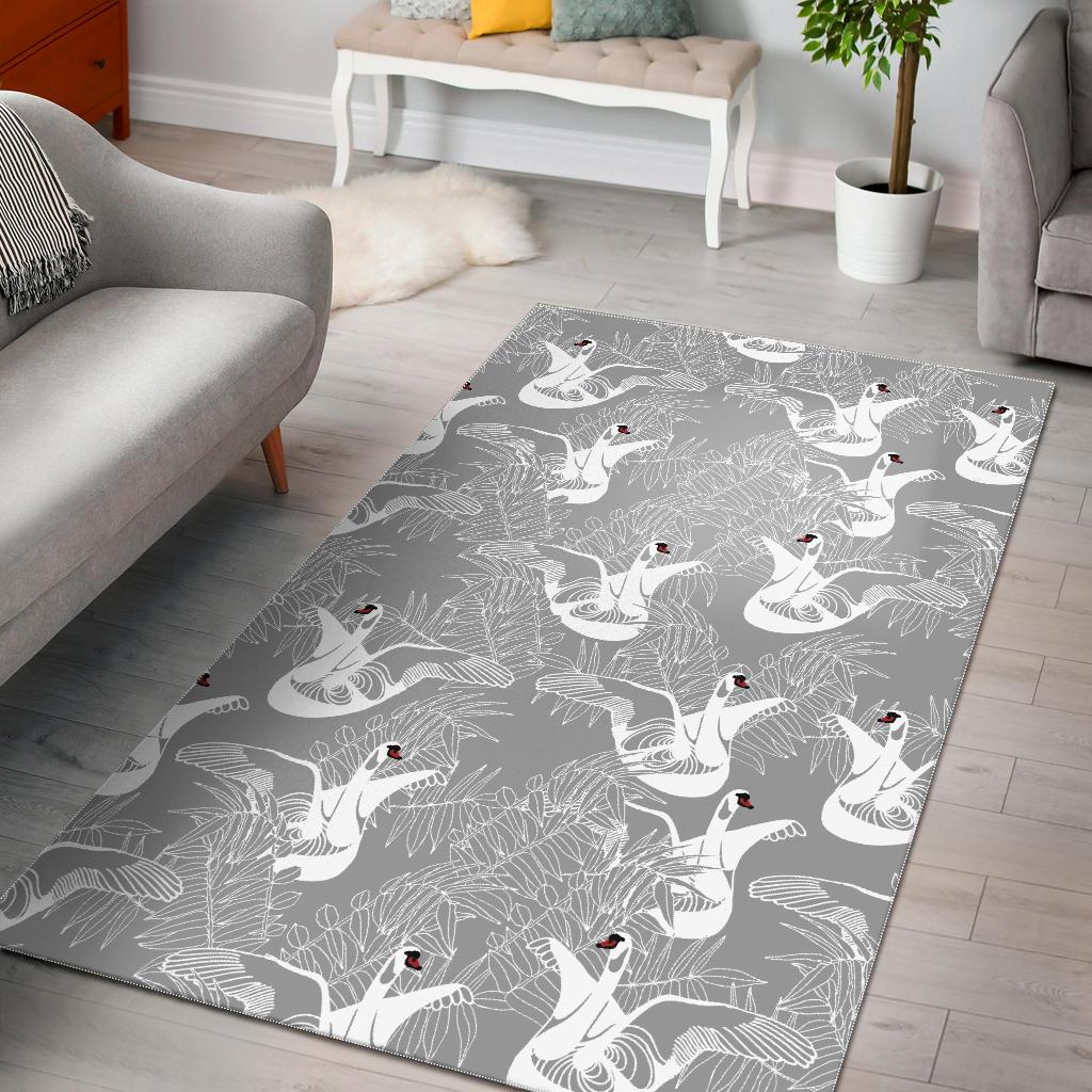 white swan gray background Area Rug