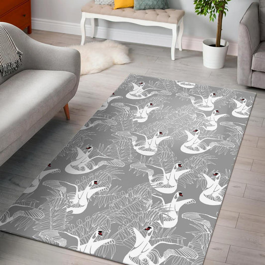 white swan gray background Area Rug